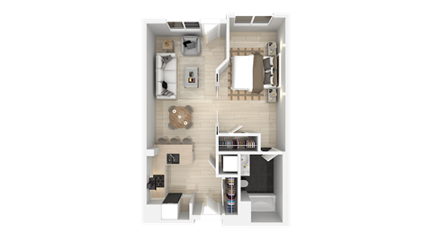 Floor plan for 1 bed, 1 bath, 617 sqft